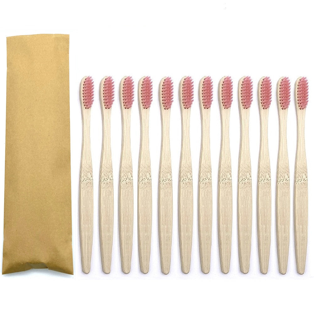 12PCS Eco Friendly bamboo toothbrush, Soft bristles with different colour choices. Eco Toothbrush