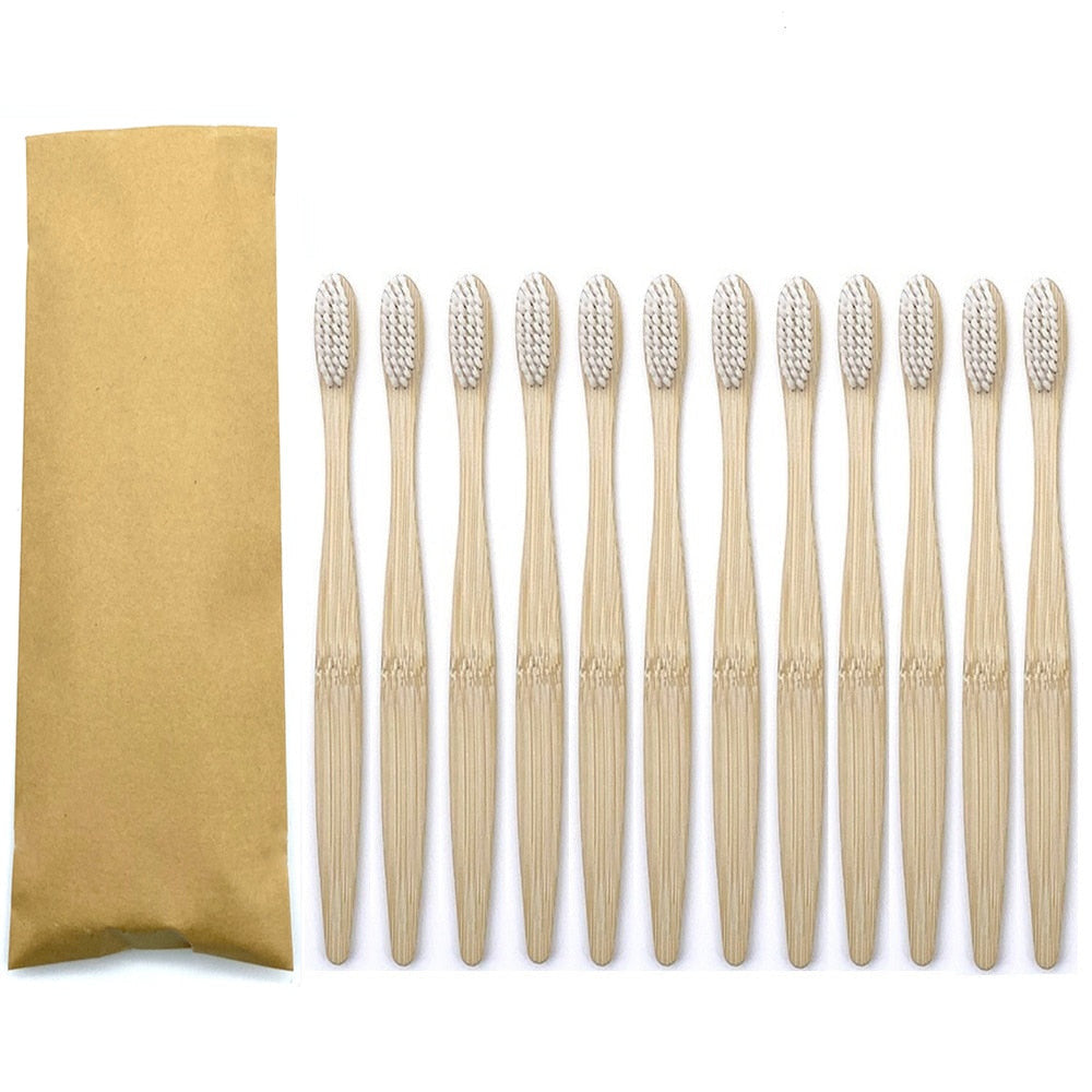 12PCS Eco Friendly bamboo toothbrush, Soft bristles with different colour choices.