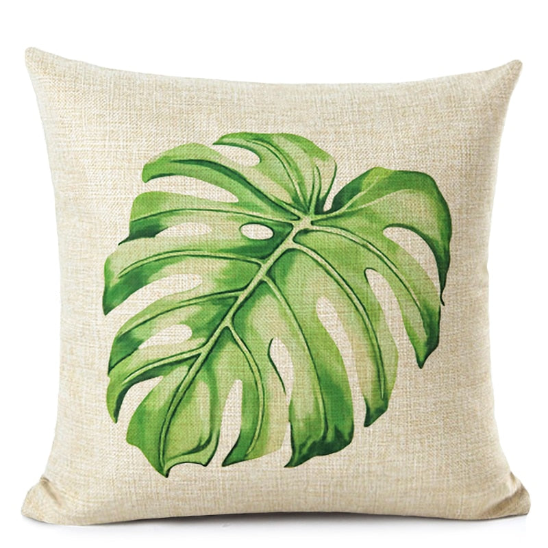 Nature inspired Cushion Cover - Leaves, Botanical, Tropical, Plam Leaves, Bee.