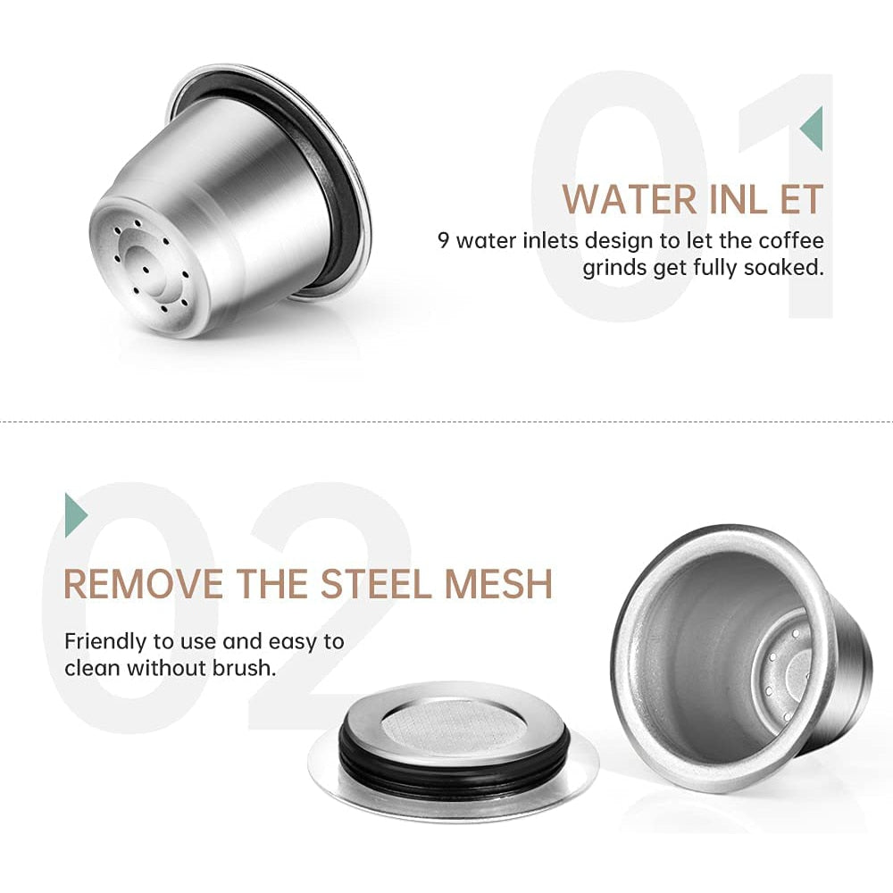 Reusable Coffee Capsule For Nespresso -  Stainless Steel Espresso Cups, Refillable Coffee Pods With Tamper