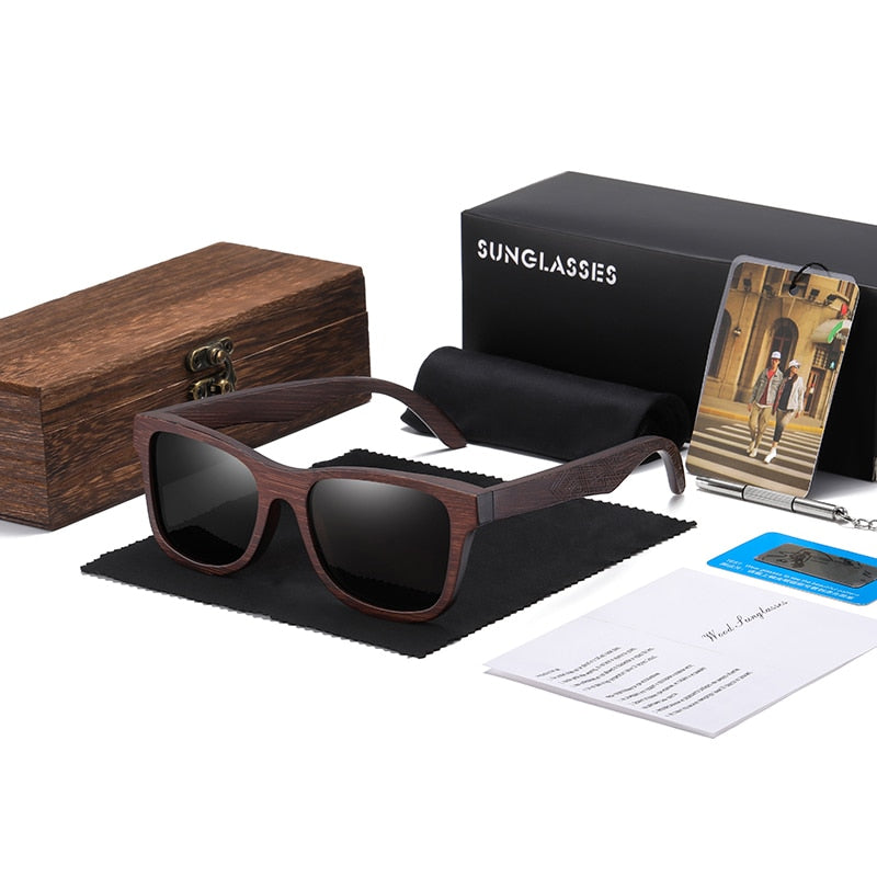 GM Natural Bamboo Wooden Sunglasses Handmade Polarized Glasses Mirror Coating Lenses Eyewear With Gift Box.