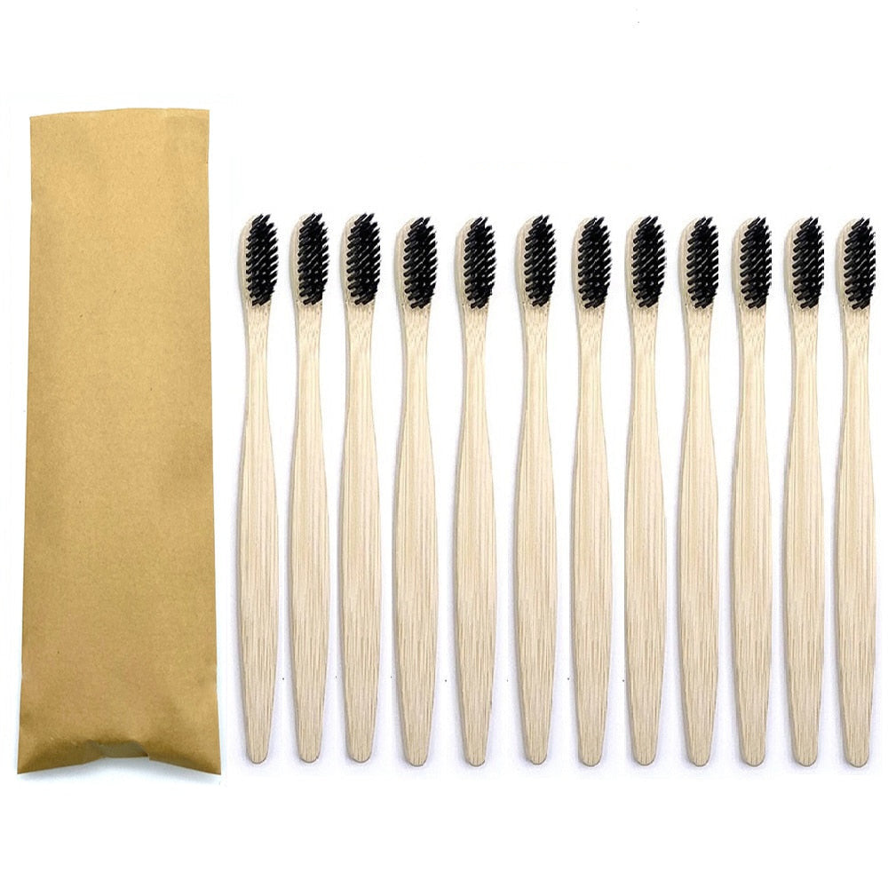 12PCS Eco Friendly bamboo toothbrush, eco-friendly toothbrush, Soft bristles with different colour choices.
