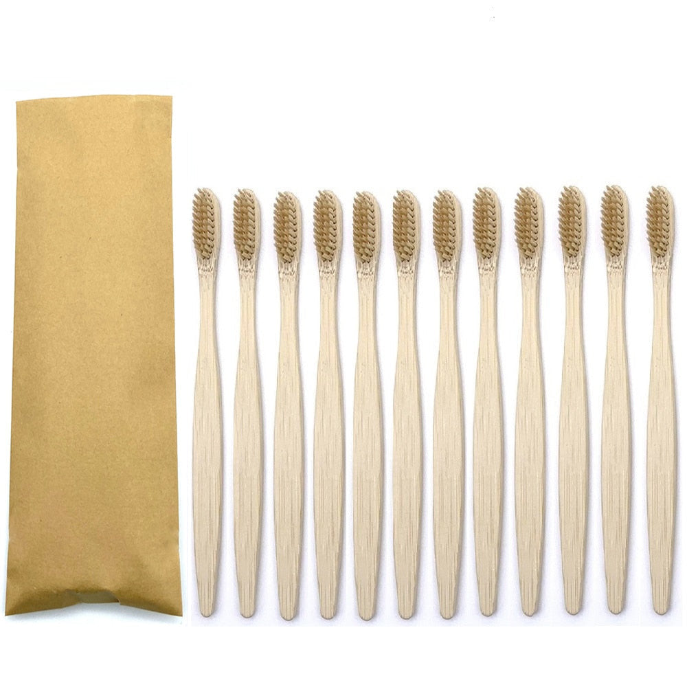 12PCS Eco Friendly bamboo toothbrush, Soft bristles with different colour choices.