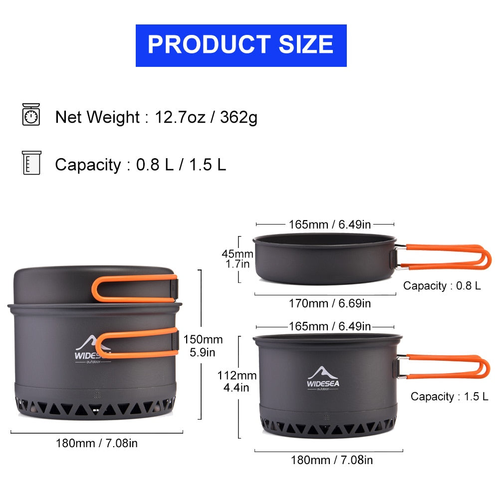 Widesea Camping 1.3L 2.3L Cookware Outdoor Cooking Set.