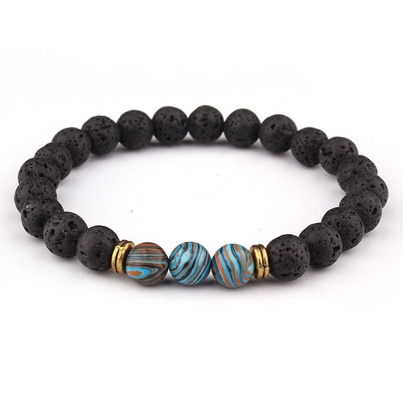 Natural Lava & Stone Beads Bracelet - Healing Balance for Chakras.