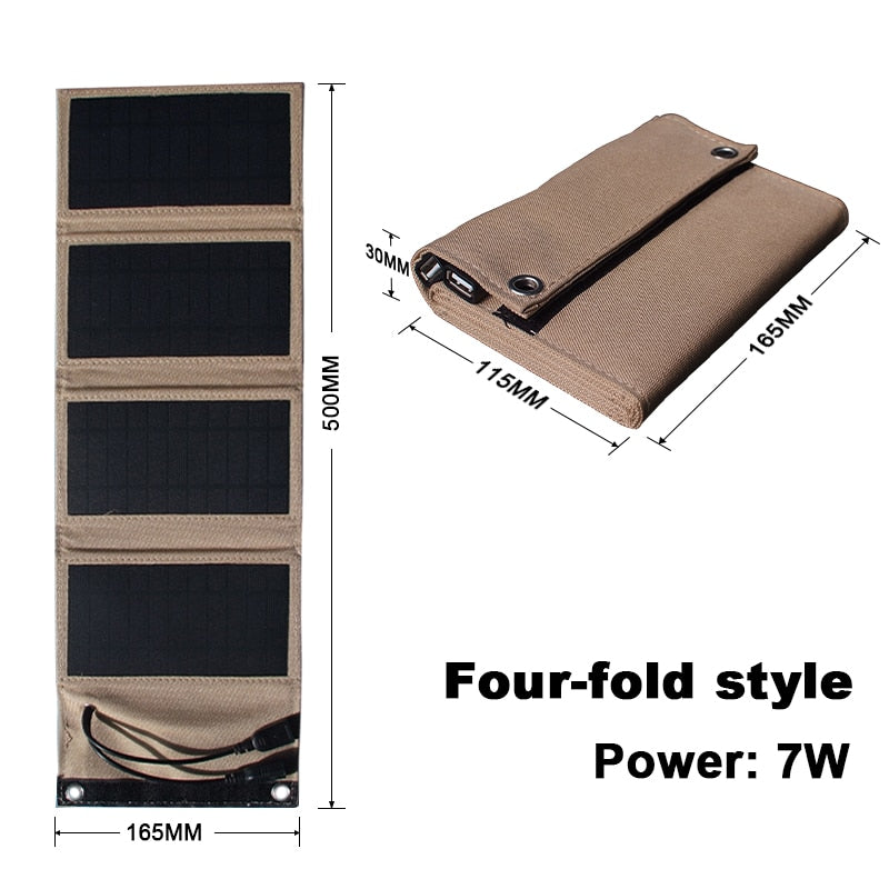 Solar panel 5V 2 USB - Portable Foldable Waterproof - For charging phone and devices - 10W Battery Charger