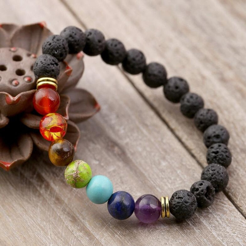 Natural Lava & Stone Beads Bracelet - Healing Balance for Chakras.