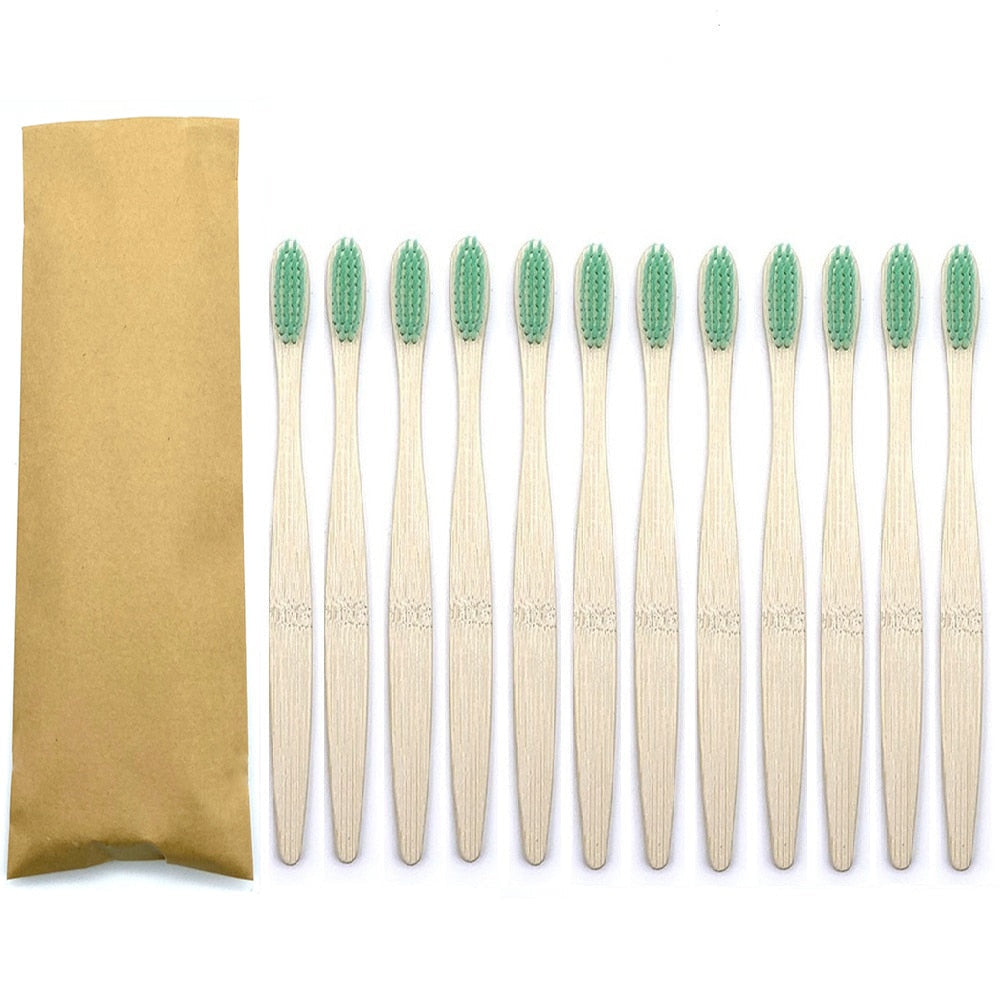 12PCS Eco Friendly bamboo toothbrush, Soft bristles with different colour choices.