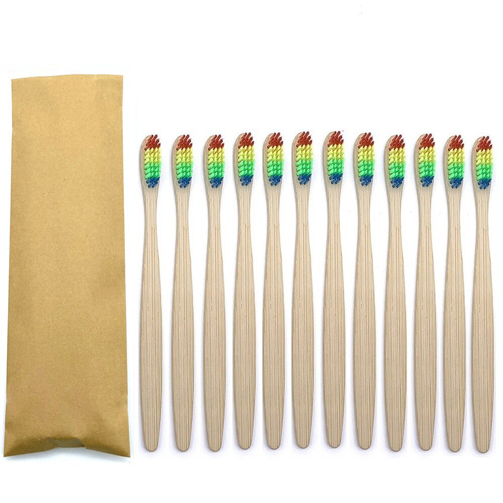 12PCS Eco Friendly bamboo toothbrush, Soft bristles with different colour choices.