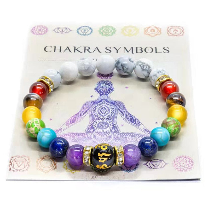 7 Chakra Crystal Healing Bracelet with Meaning Card.