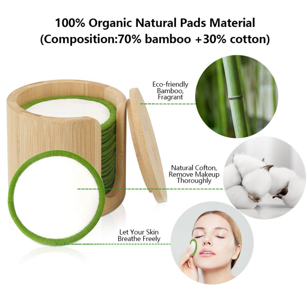 20pcs Reusable Makeup Remover Pads +Bag, Organic Bamboo Cotton Pads For All Skin Types.