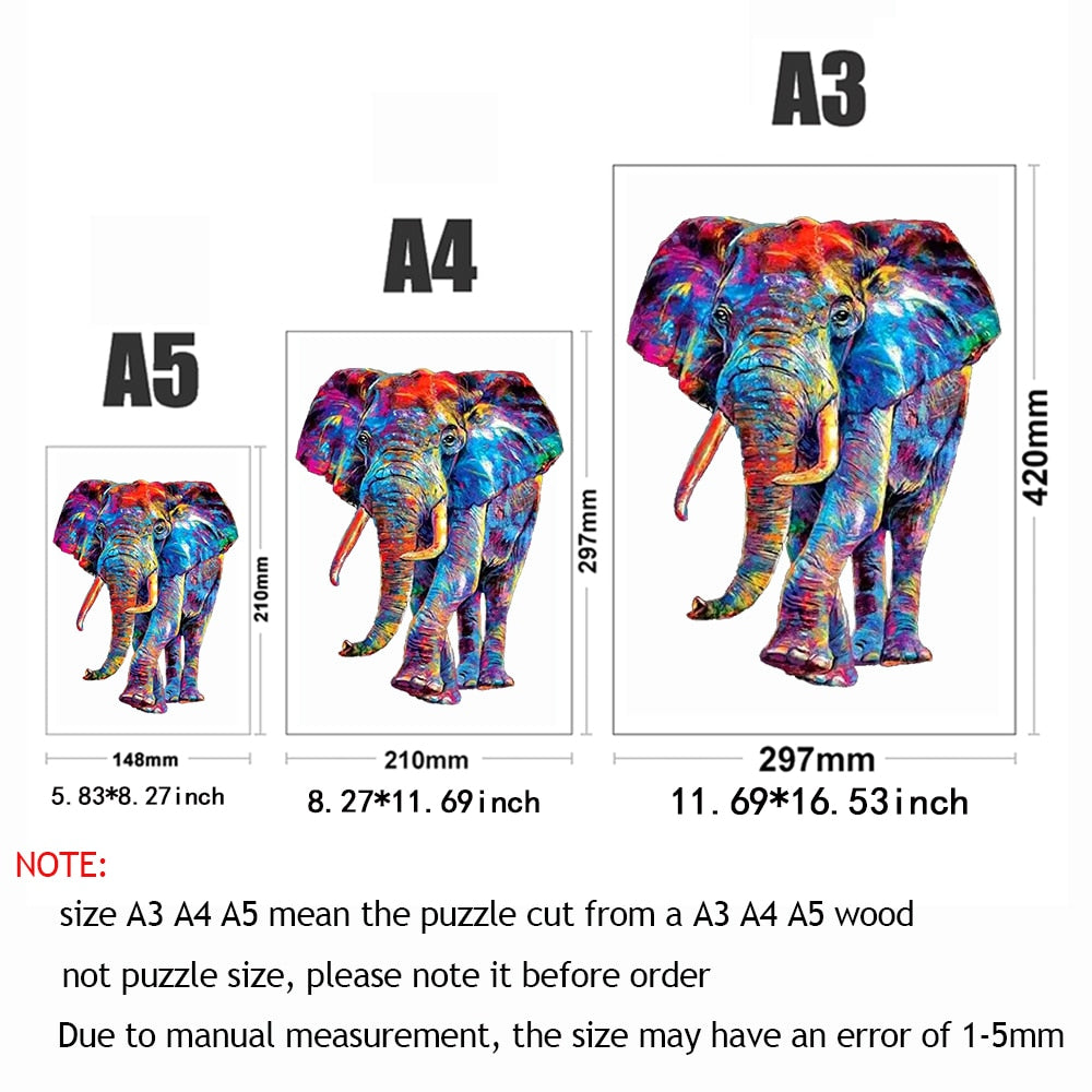Striking Wooden Puzzle of an Elephant - Unusual Shape Wooden Jigsaw Puzzle for Adults & Children