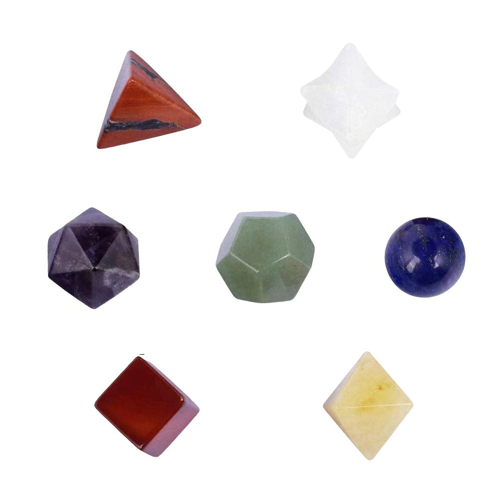 7pcs Platonic Solids Crystals - Sacred Geometry Crystal Set for Meditation, Reiki