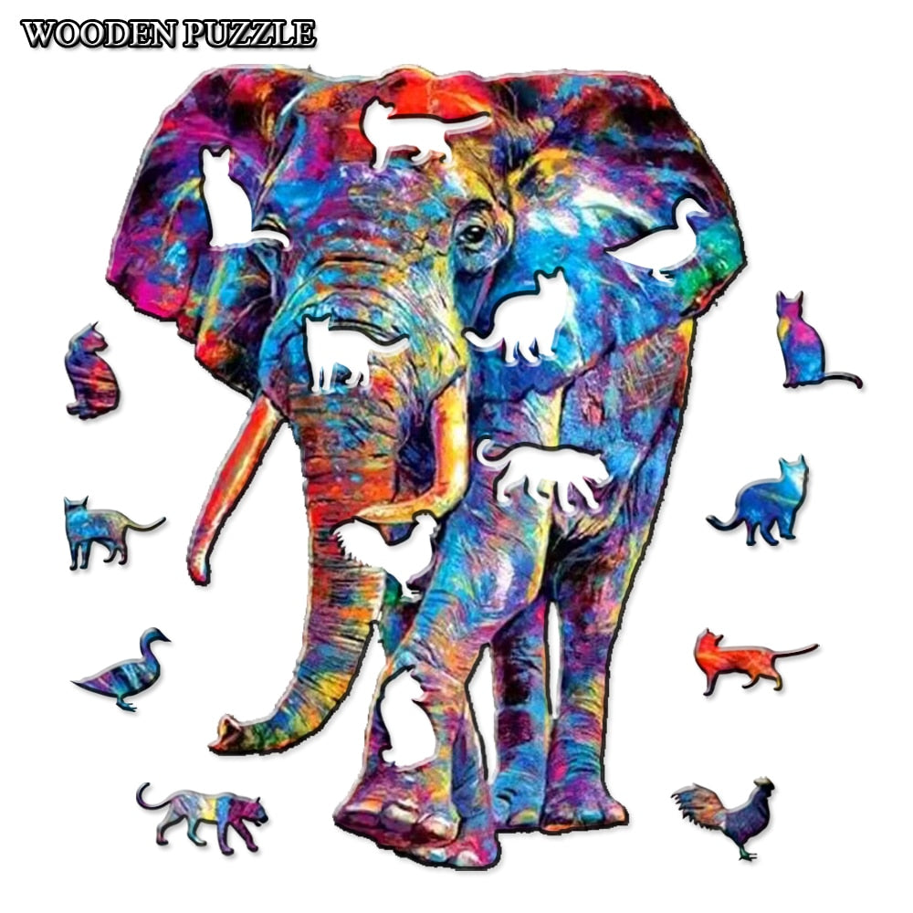 Striking Wooden Puzzle of an Elephant - Unusual Shape Wooden Jigsaw Puzzle for Adults and Children
