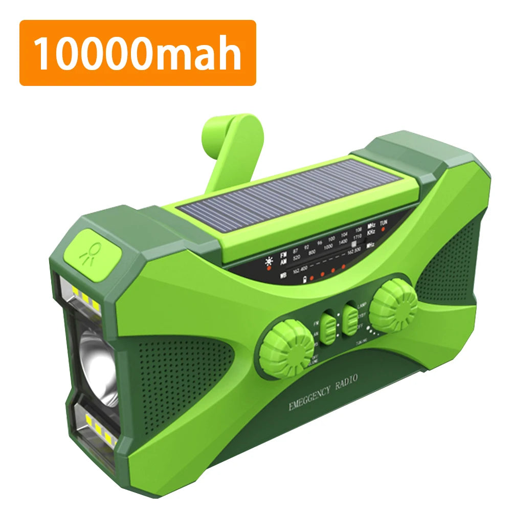 Hand Crank Radio 10000mAh Solar Power Charger with LED Torch & SOS Alarm