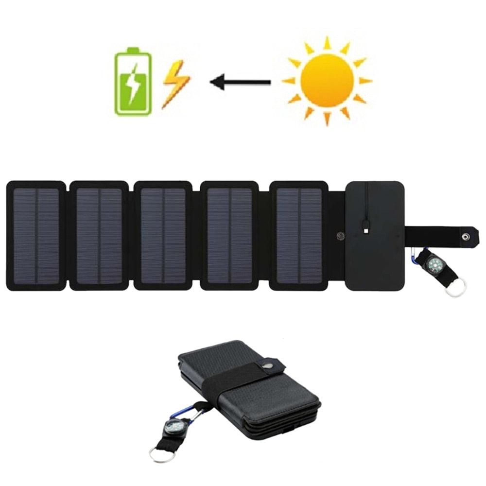 Folding Outdoor Solar Panel Charger - Portable 5V 2.1A USB Output Power Supply For Smartphones & Devices