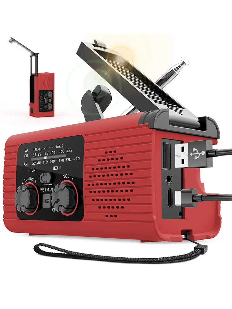 Emergency survival radio - with hand crank and solar charging - strong flashlight