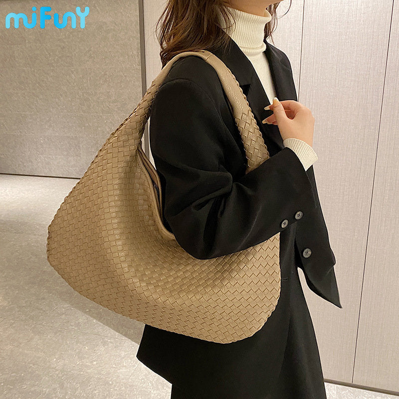 Mifuny Vegan 'Leather' (Pu Faux Leather) Hobo Bag - Handmade Woven Casual Shoulder Bag.