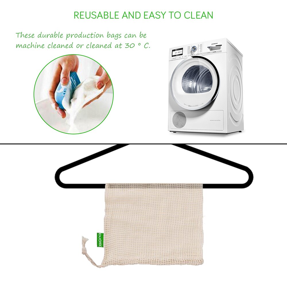 Reusable Eco Friendly Cotton Mesh Produce Bags for Vegetables & Fruit - Washable Grid Storage Bags.