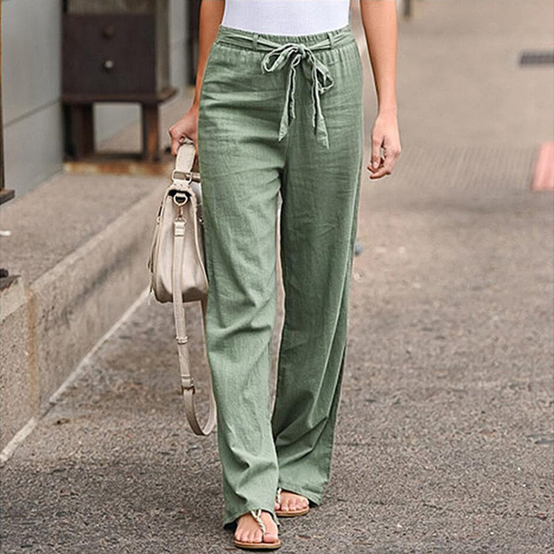 Loose fitting Linen Pants with Elastic Waist - Straight Casual Summer Trousers