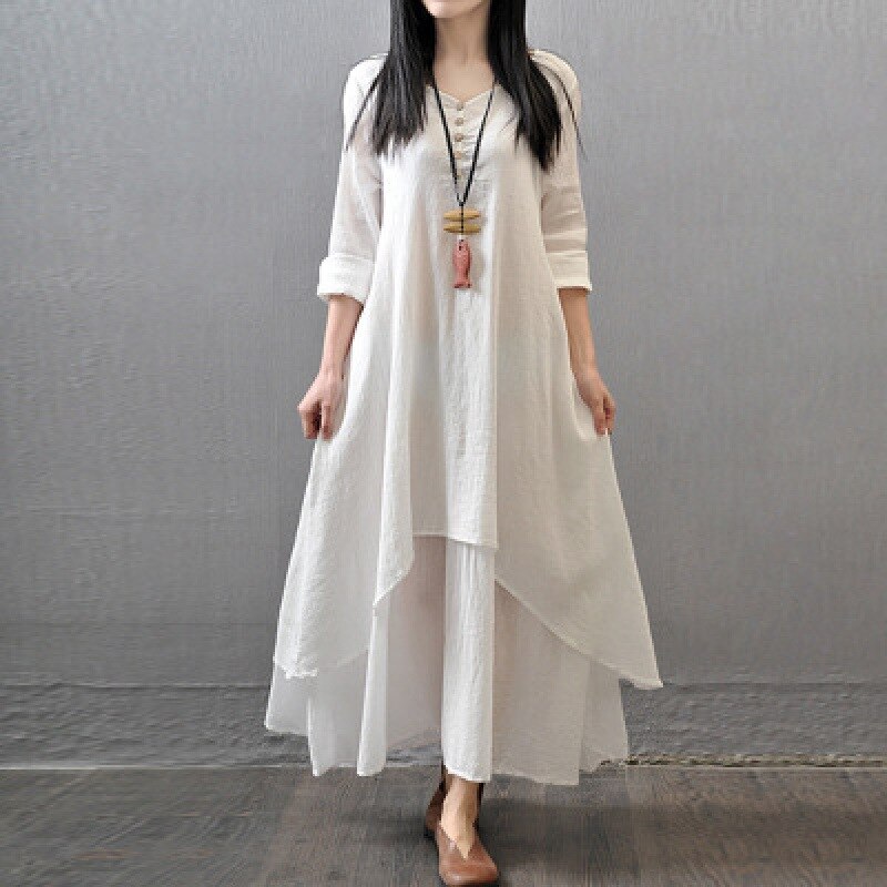 Loose-fitting, floaty Linen Boho dress with long sleeves - lots of colour choices