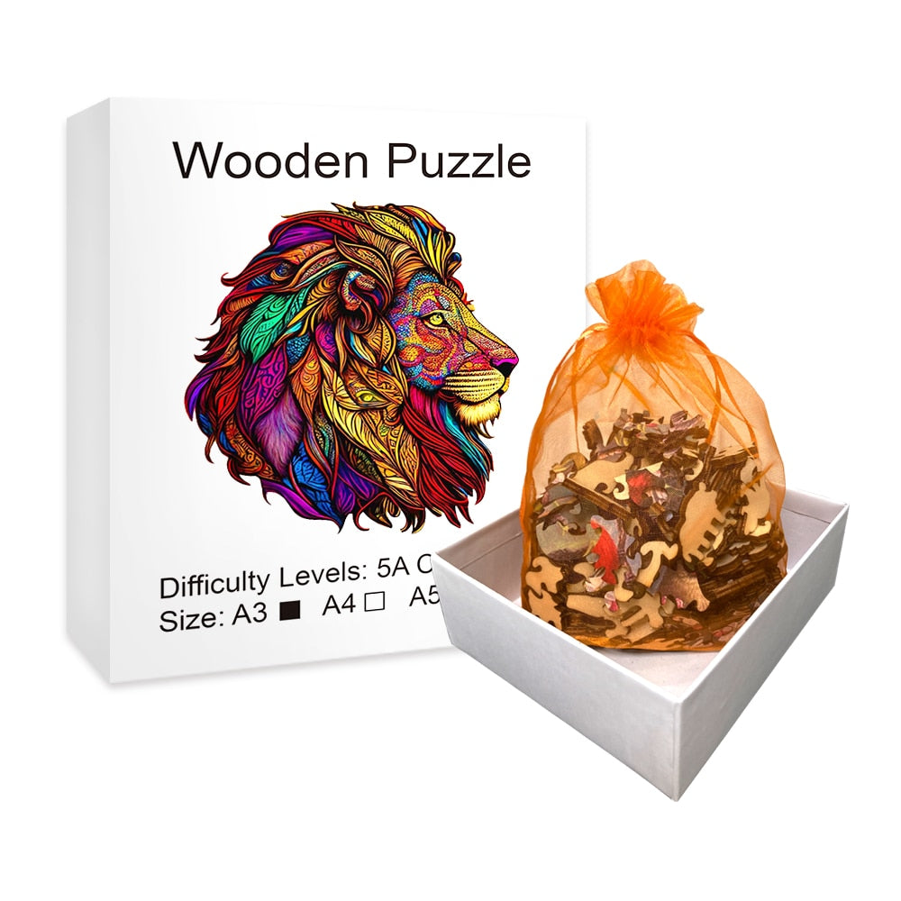 Gorgeous Wooden Puzzle of a Multicoloured Lion - Unusual Shape Jigsaw Puzzle for Adults and Children