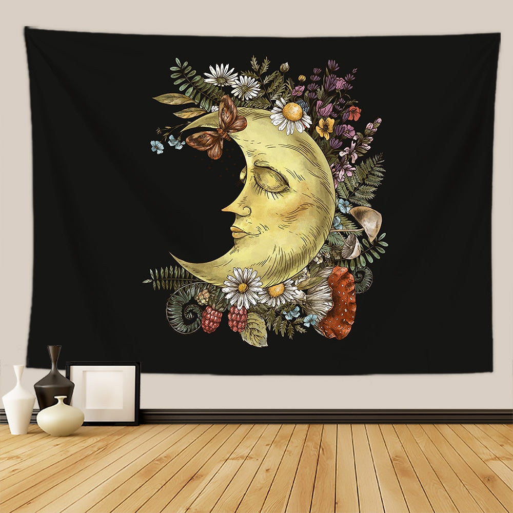Botanical Print Floral Tapestry Wall Hanging.