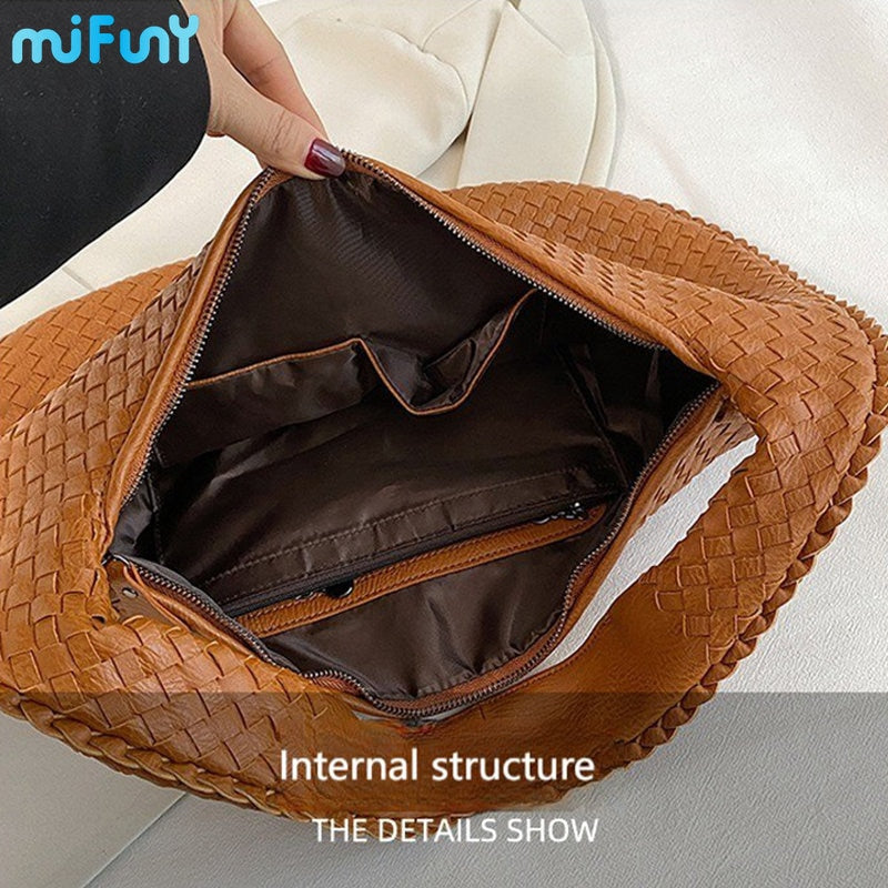 Mifuny Vegan 'Leather' (Pu Faux Leather) Hobo Bag - Handmade Woven Casual Shoulder Bag.