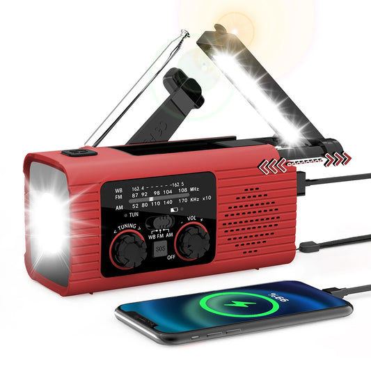 Emergency survival radio - with hand crank and solar charging - strong flashlight