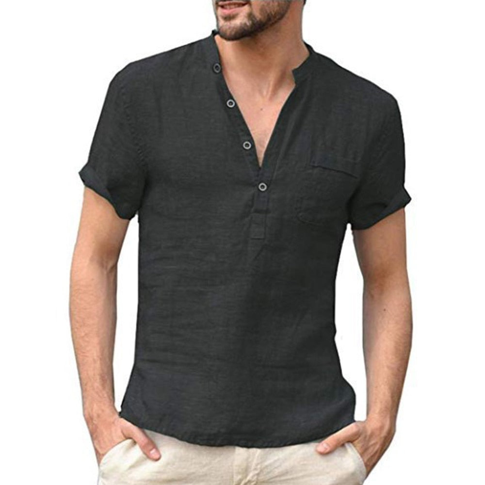 Summer Men's Short-Sleeved Linen T-shirt - Breathable S-3XL