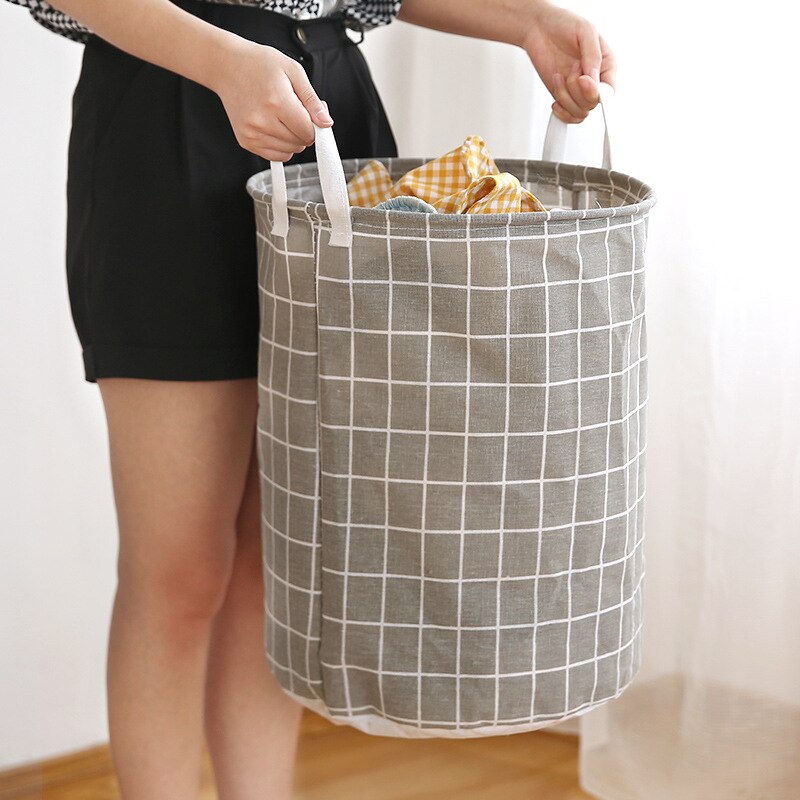 Folding Laundry Basket - Cotton Linen Foldable Laundry Hamper