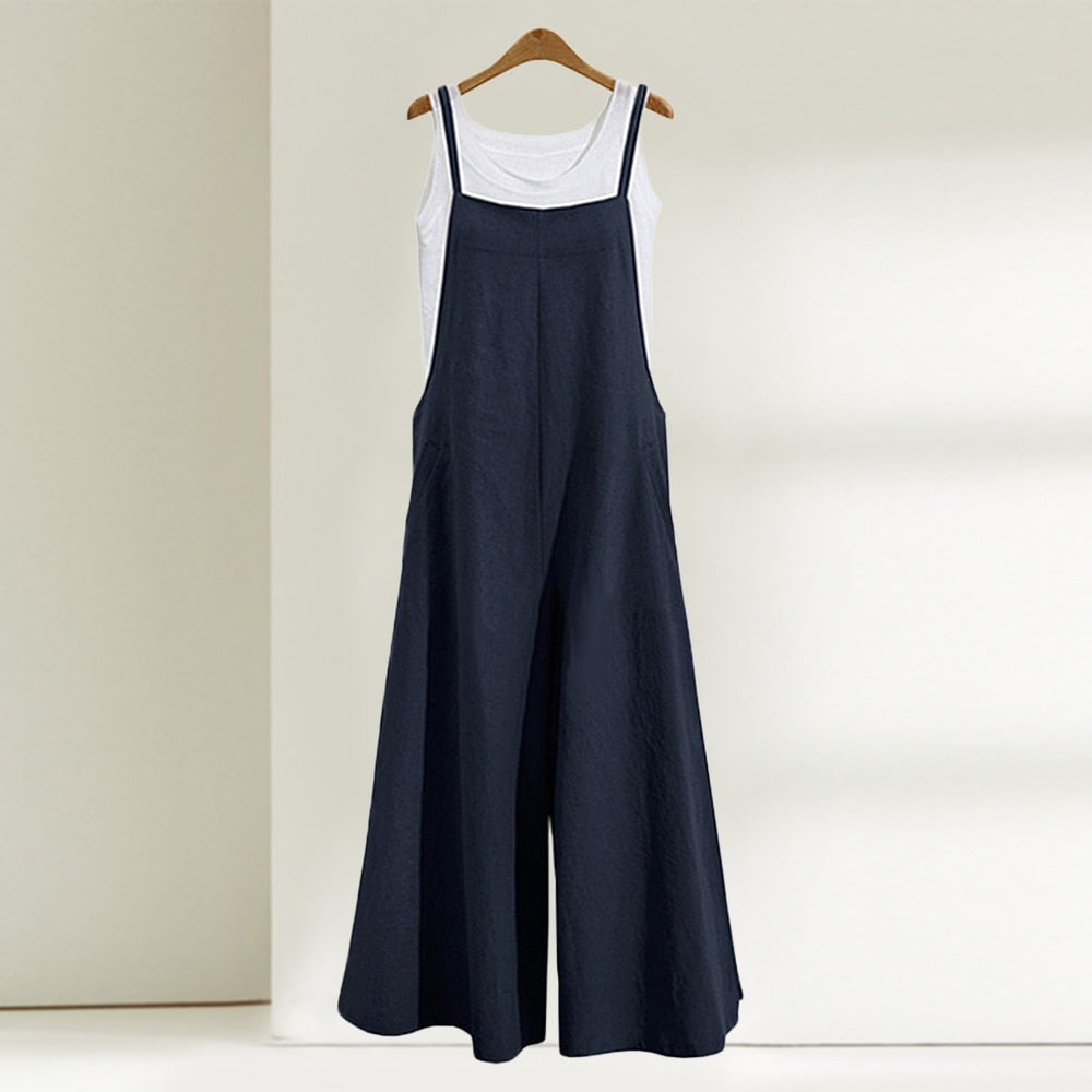 Casual Loose Linen Jumpsuit - Wide Leg Baggy Linene Dungarees Style Baggy Overalls.