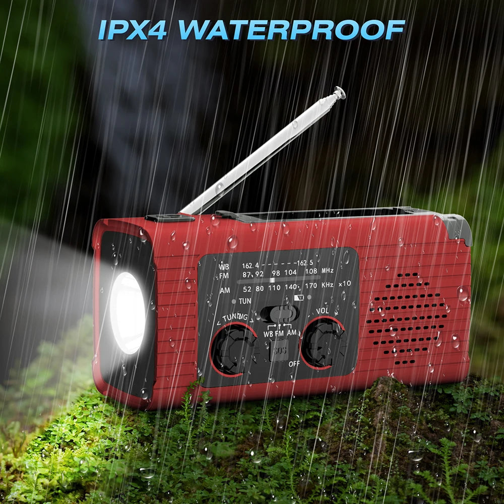 Emergency survival radio - with hand crank and solar charging - strong flashlight