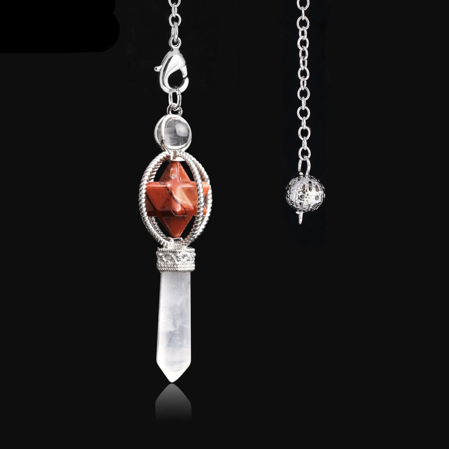 Merkaba Star Crystal Pendulums - Natural Stone, Clear Quartz, Red Bronze.