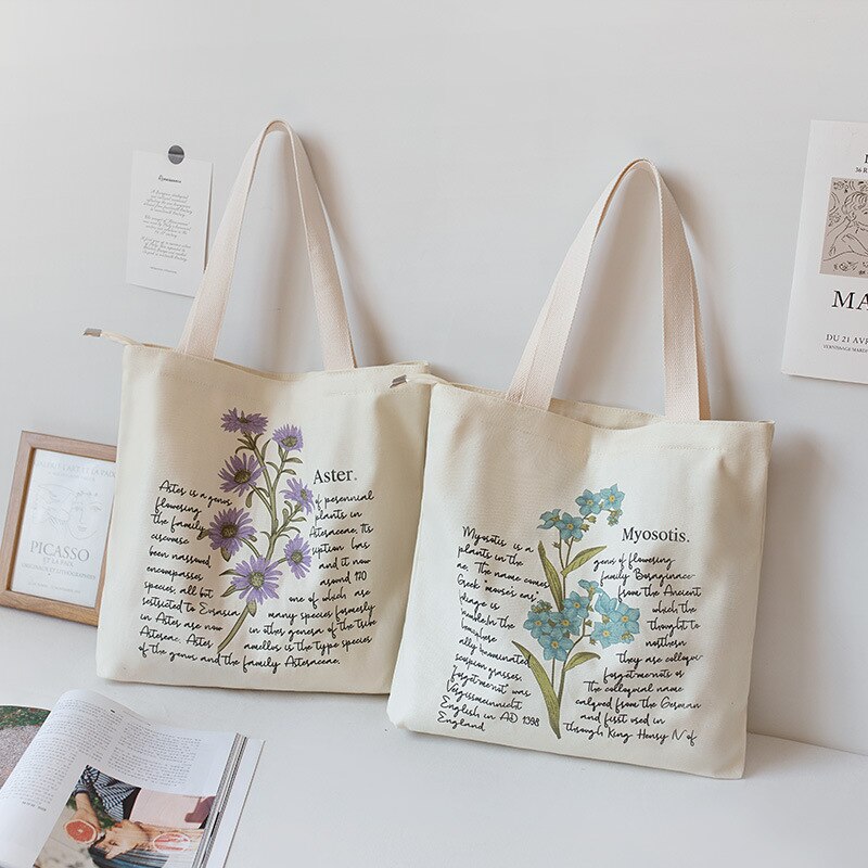 Vintage Floral Canvas Shoulder Bag - Eco Friendly, Reusable Shopping Bags.