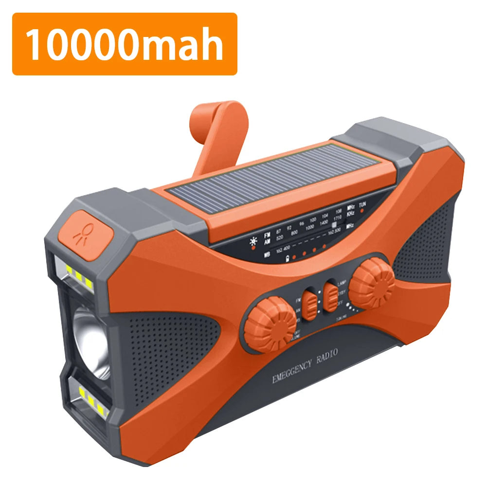 Hand Crank Radio 10000mAh Solar Power Charger with LED Torch & SOS Alarm