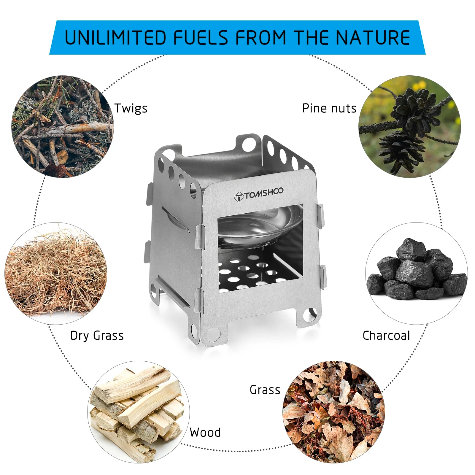 Outdoor Camping Wood Burning Stove with Barbecue Grill - Lightweight, Folding and Portable