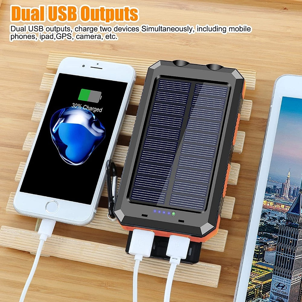 20000mAh Portable Solar Power Bank Charger with Strong LED Light & Double USB.