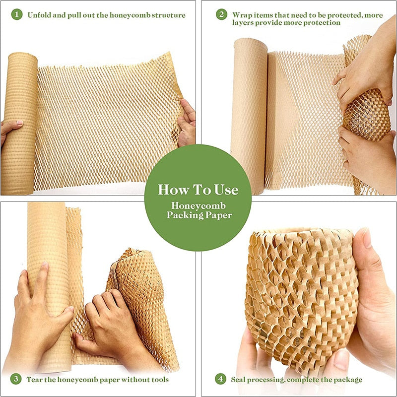 10M Honeycomb Cushioning Wrap Roll for Moving, Shipping & Packaging - Recyclable Honeycomb Paper for Eco Friendly Packaging.