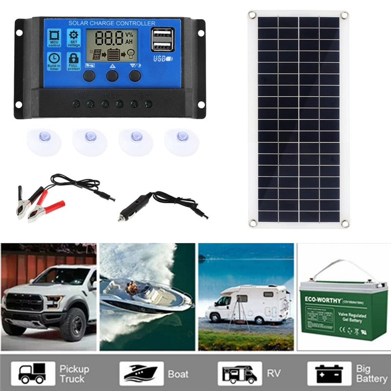 1000W Solar Panel 12V Solar Cell 10A-60A Controller for charging phone and devices outdoors.