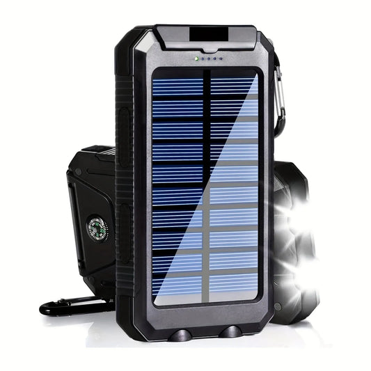Portable Solar Charger Power Bank 20000mAh - 5V Fast Charging with Super Bright LED Flashlight