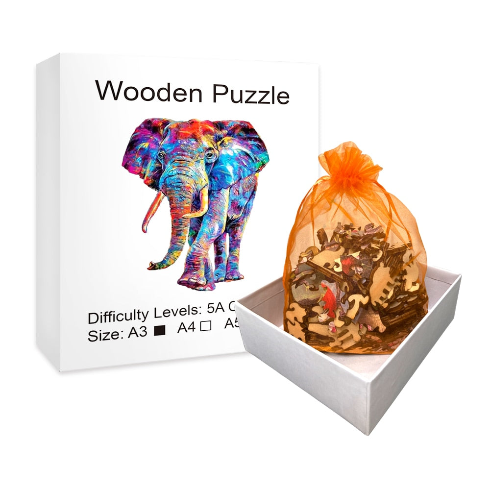Striking Wooden Puzzle of an Elephant - Unusual Shape Wooden Jigsaw Puzzle for Adults & Children