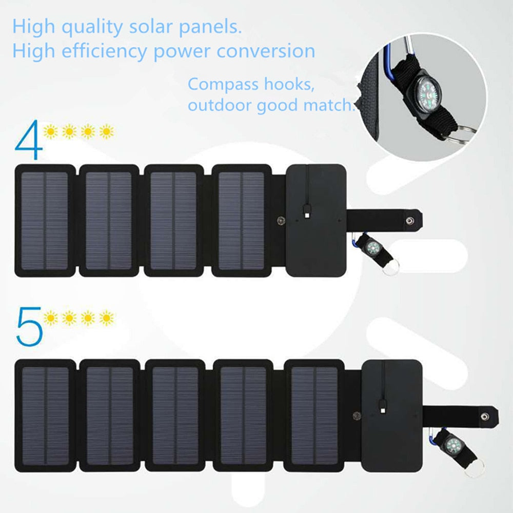 Folding Outdoor Solar Panel Charger - Portable 5V 2.1A USB Output Power Supply For Smartphones & Devices