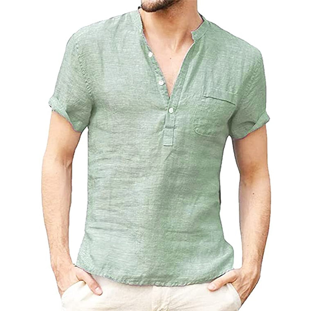 Summer Men's Short-Sleeved Linen T-shirt - Breathable S-3XL
