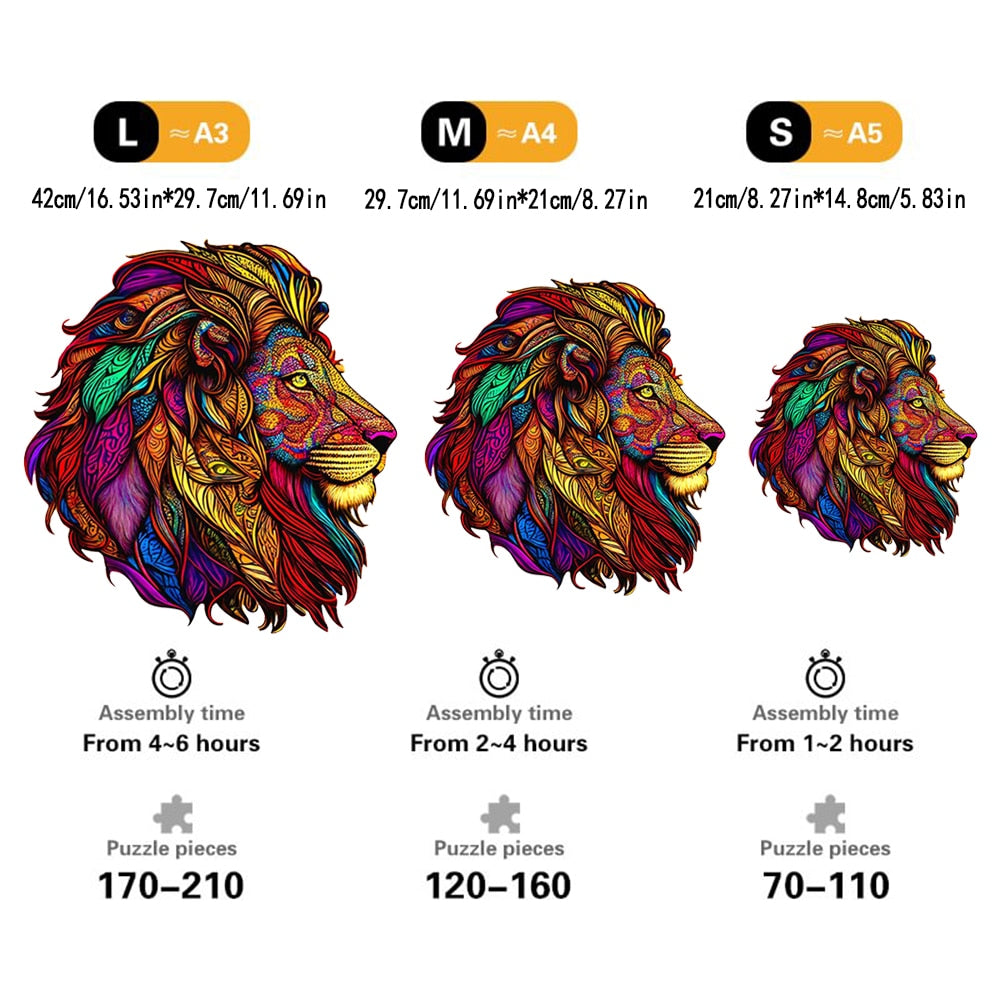 Gorgeous Wooden Puzzle of a Multicoloured Lion - Unusual Shape Jigsaw Puzzle for Adults and Children