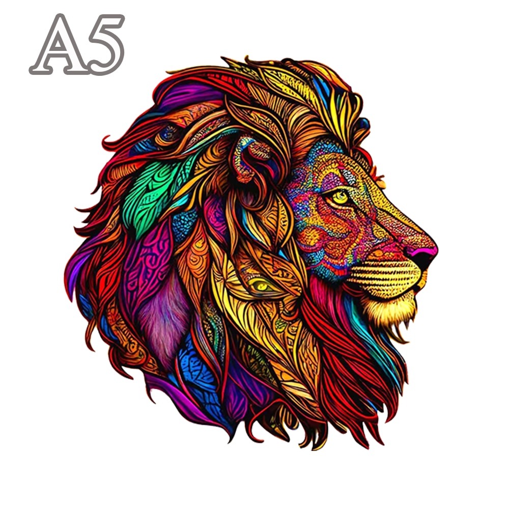 Gorgeous Wooden Puzzle of a Multicoloured Lion - Unusual Shape Jigsaw Puzzle for Adults and Children