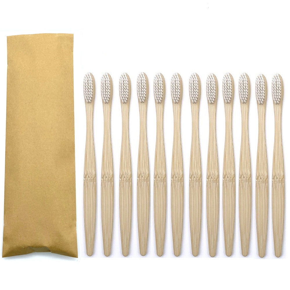 12PCS Eco Friendly bamboo toothbrush, Soft bristles with different colour choices. Eco Toothbrush