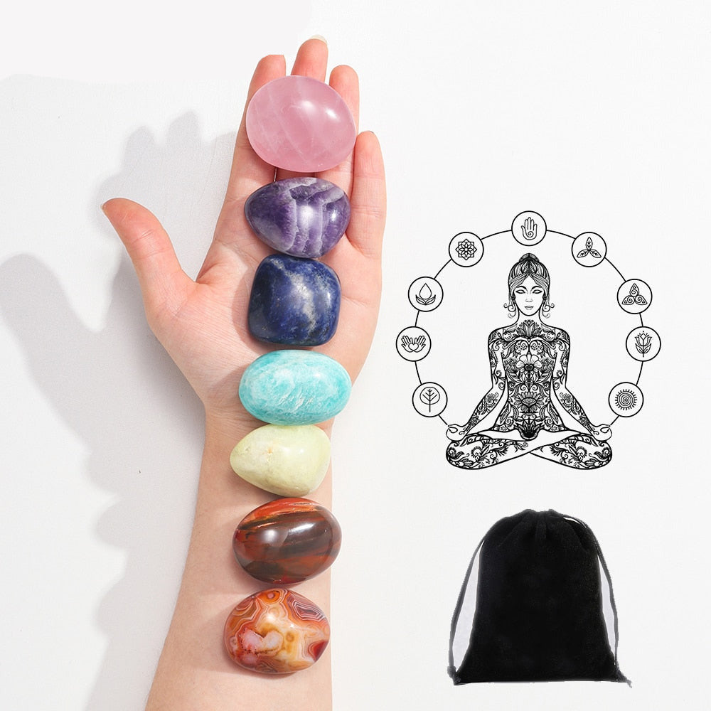 7pc Chakra Set - Natural Crystal Tumbled Gemstones for Energy Healing