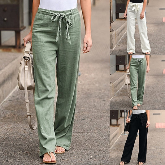 Loose fitting Linen Pants with Elastic Waist - Straight Casual Summer Trousers