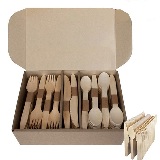 240/300pcs Eco-Friendly Disposable Wooden Cutlery Set.